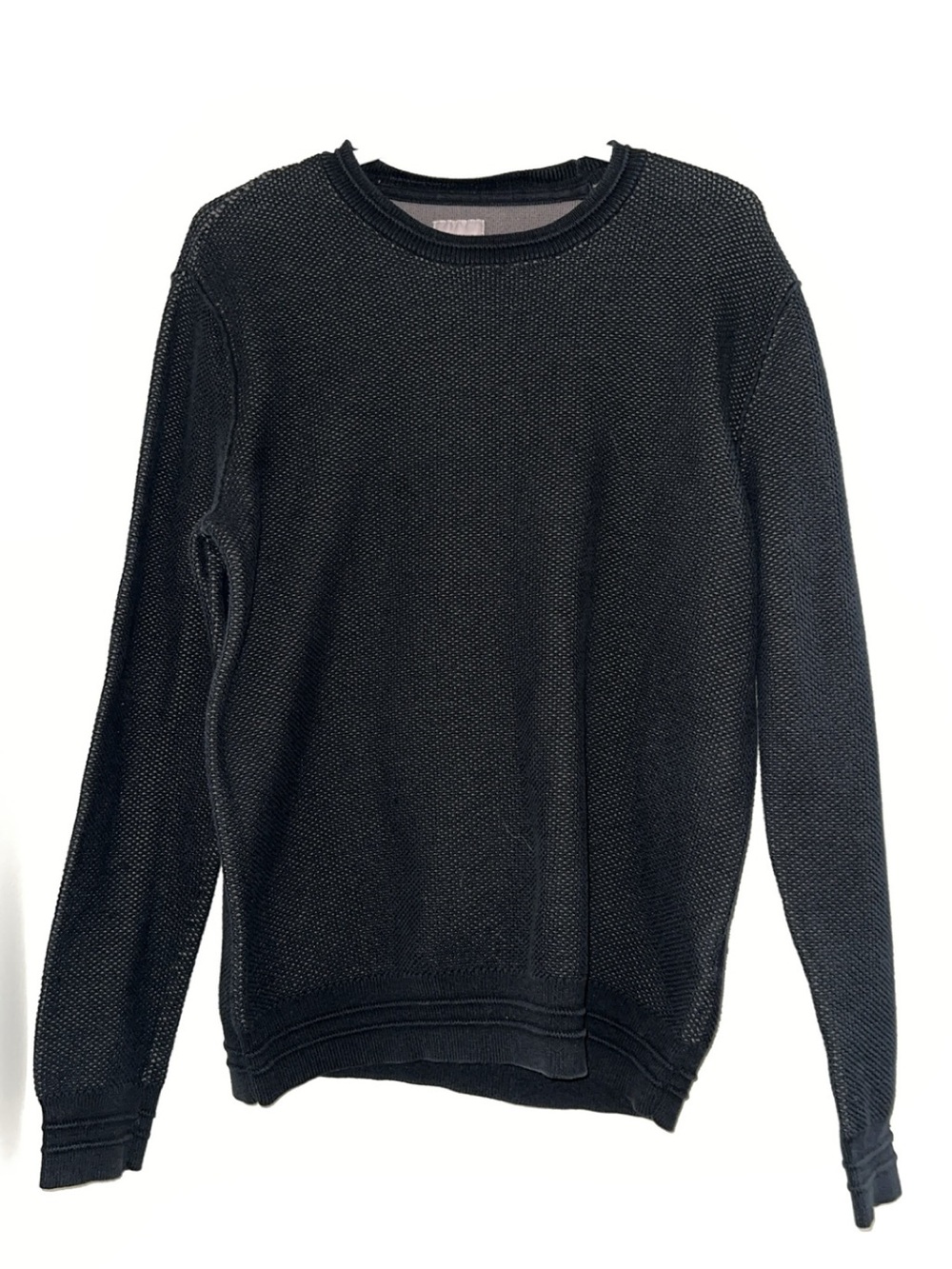 A-Frame Black Knitted Textured Crewneck Sweater